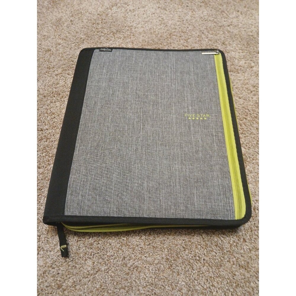 Mead Five Star Trapper Keeper Binder Folio Green, Gray, & Black Zipper‎ Style